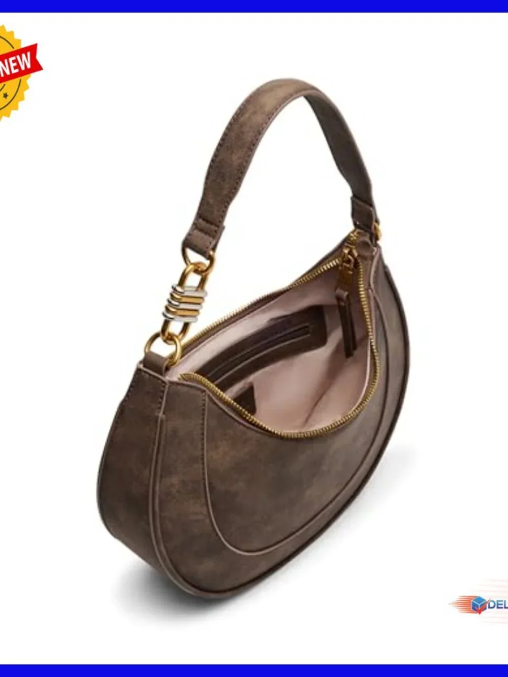 Distressed Western Hobo Shoulder Bag with Studded Front and Mixed Metal Hardware
